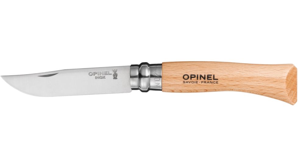 Opinel Stainless Steel Folding Knife No.7, 3.15in, w/ Virobloc, 12C27 Sandvik SS, Beechwood Handle, Wood, 000693