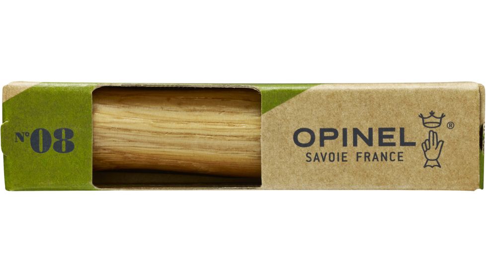Opinel Stainless Steel Folding Knife No.8, w/ Virobloc, 12C27 Sandvik SS, Oak Handle, Oak, 002021