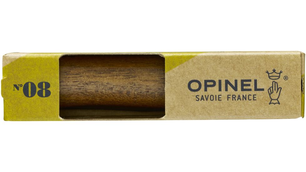 Opinel Stainless Steel Folding Knife No.8, w/ Virobloc, 12C27 Sandvik SS, Walnut Handle, Walnut, 002022