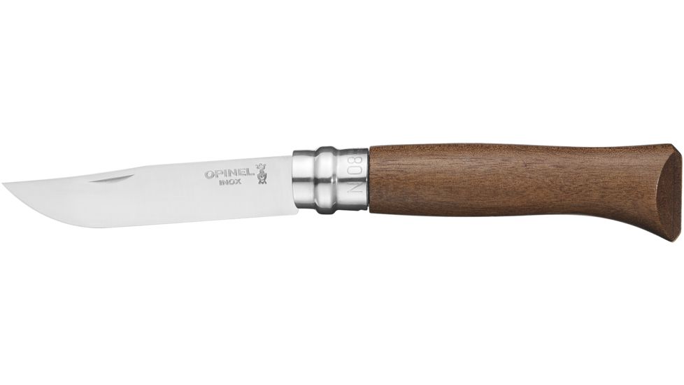 Opinel Stainless Steel Folding Knife No.8, w/ Virobloc, 12C27 Sandvik SS, Walnut Handle, Walnut, 002022