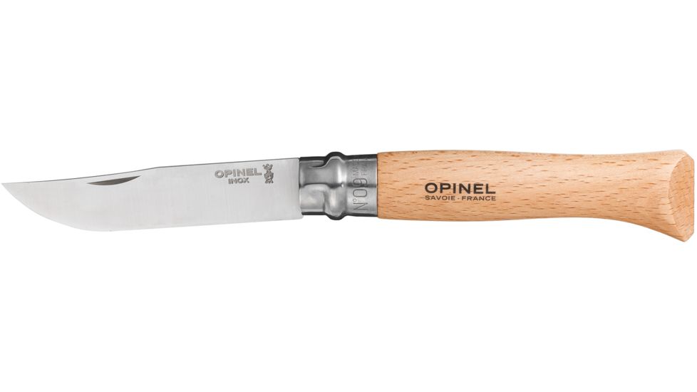 Opinel Stainless Steel Folding Knife No.9, 3.5in., w/ Virobloc, 12C27 Sandvik SS, Beechwood Handle, Wood, 001083