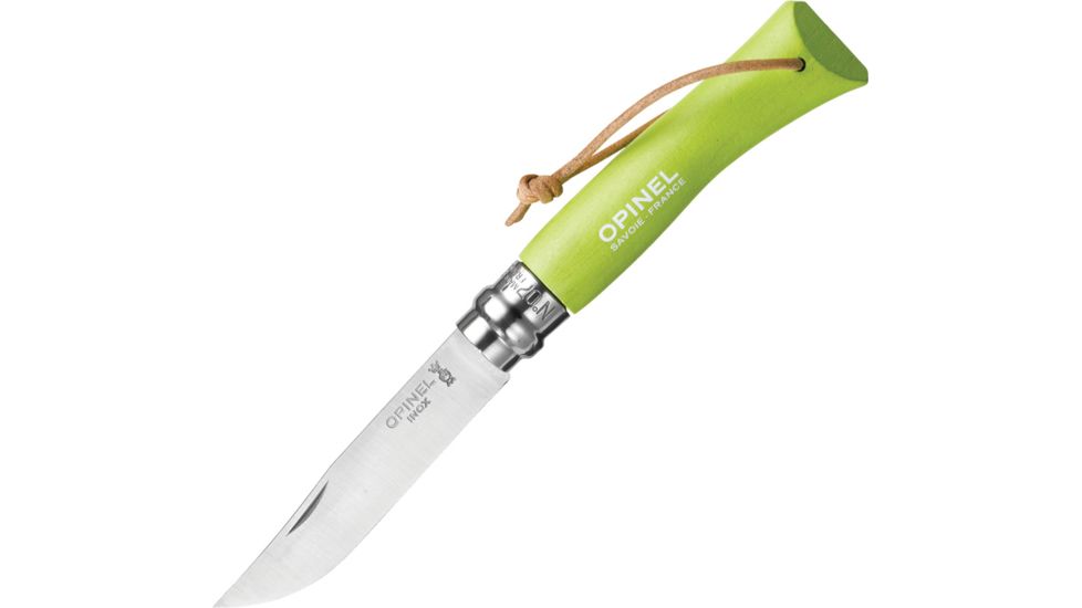 Opinel Trekking No 7 Green Folding Knife,3in,Stainless Steel,Green,Dyed Wood Handle OP01442