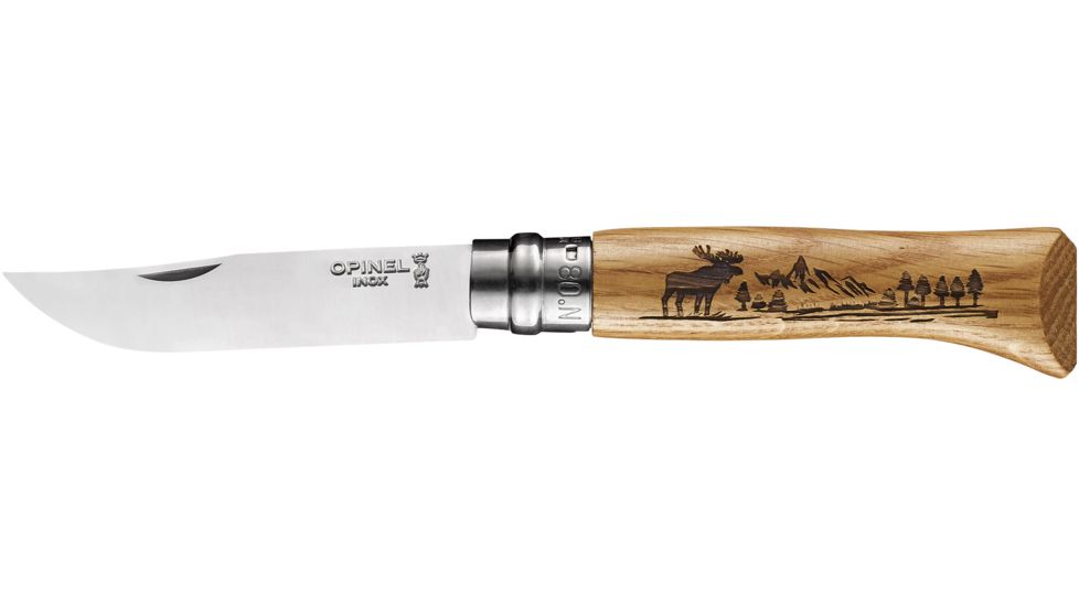 Opinel Wild Life Moose Folding Knife No.8, 3.35in, w/ Virobloc, 12C27 Sandvik SS, Oak Handle, Wood, 002337
