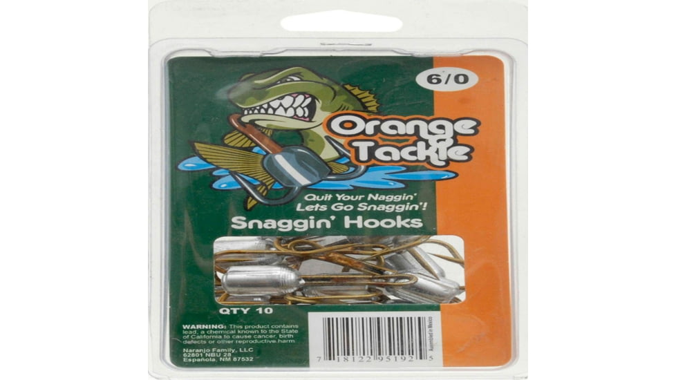 Orange Tackle Snaggin Hooks, Green, Size 6/0, Pack Of 10, 6/0-10-CNT