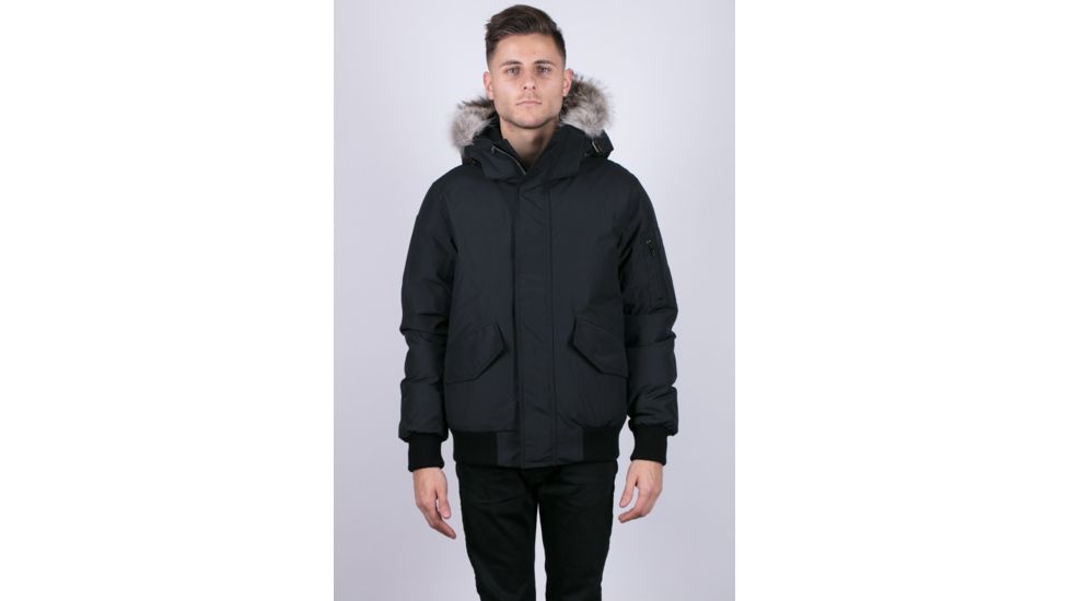 OSC Cross Devon Hooded Bomber w/ Coyote Fur Trim - Mens, Blackout, Large, M10CX-Midnight Black-L