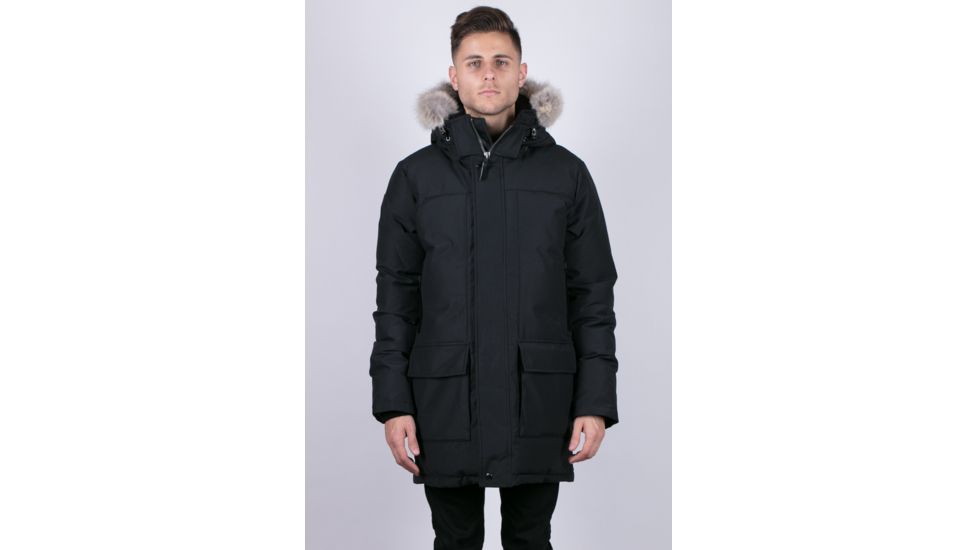 OSC Cross St Johns Hooded Mid-Length Parka w/ Coyote Fur Trim - Mens, Midnight Black, Extra Large, M22CX-Midnight Black-XL
