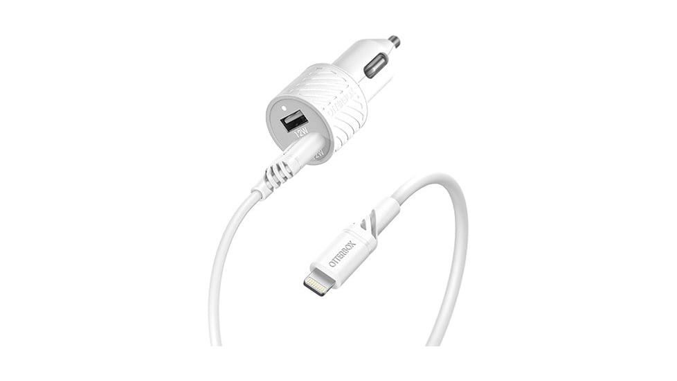 OtterBox Lightning to USB-A Car Charging Kit Standard 1m, White/Nimbus Cloud, 78-52698