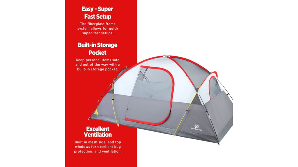 Outbound 6-Person 3-Season Lightweight Dome Tent w/Carry Bag and Rainfly, Red, CTI0765451