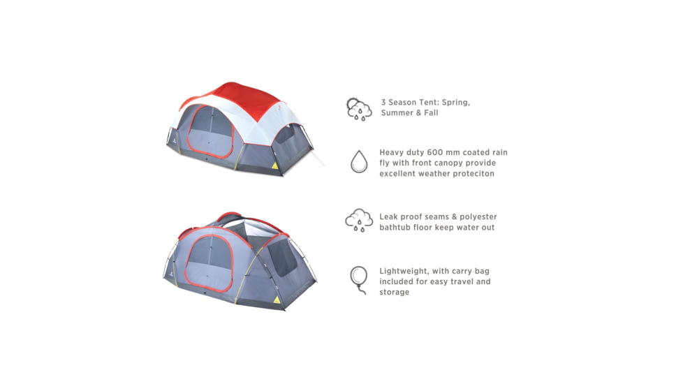 Outbound 8-Person 3-Season 2-Room Lightweight Dome Tent w/ Carry Bag and Rainfly, Red, CTI0765454