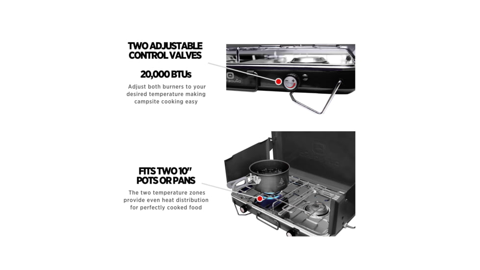 Outbound Portable Propane Gas Camping Stove w/2 Burners, Black, CTI07658131