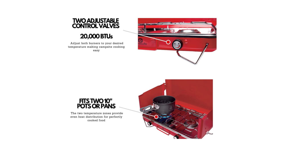 Outbound Portable Propane Gas Camping Stove w/2 Burners, Red, CTI0765813