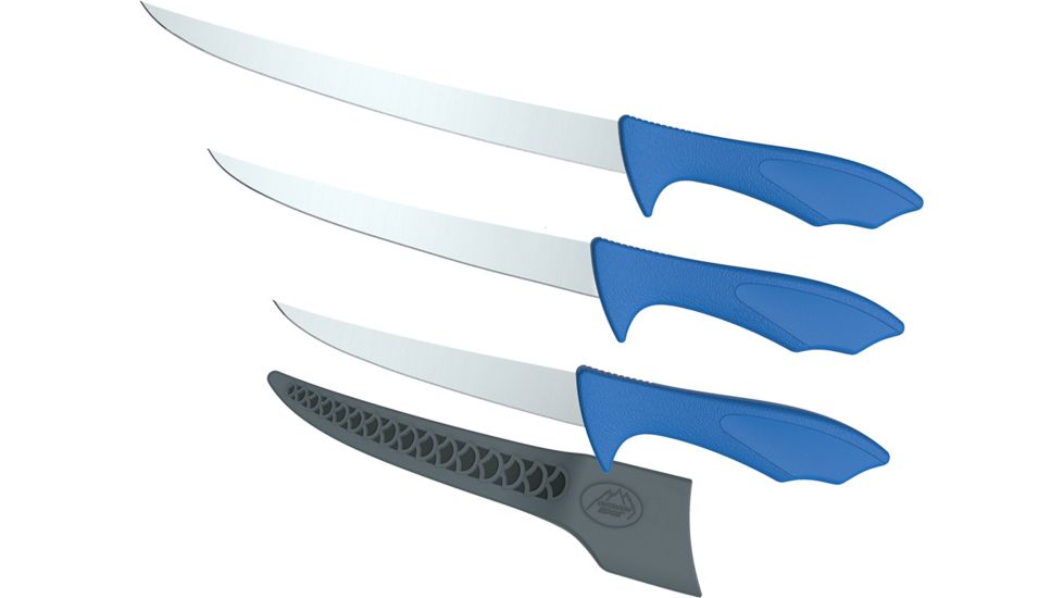 Open Box, Dealer Demo, Outdoor Edge Cutlery Reel-Flex Fillet Fixed Blade Knife, 9.5 in, Steel, TPR, Blue, Blister, Blue/Silver, RF-95C-DMO