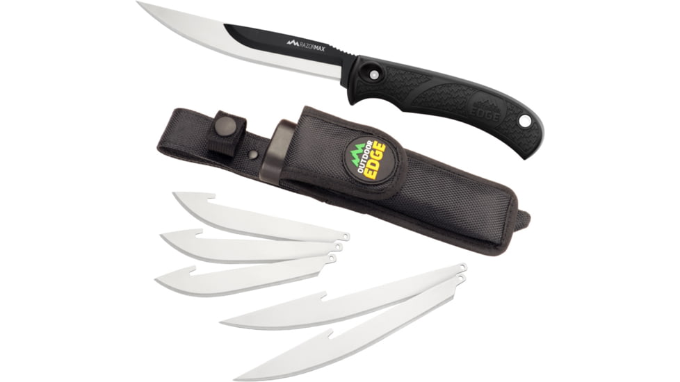 Outdoor Edge Cutlery Razor-Max Fixed Knife, 6-Blade Combo Set, 5in, Black, Blister, RMK-10C