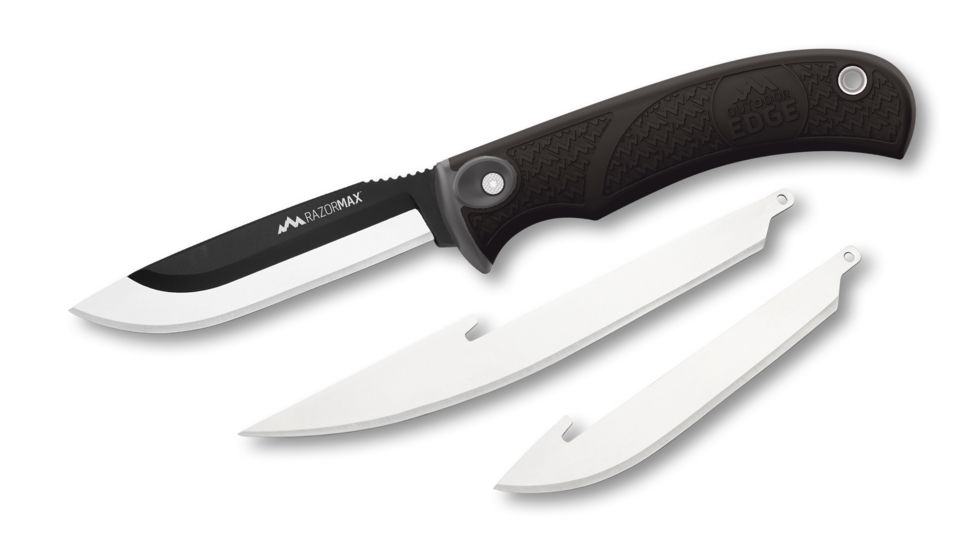 Outdoor Edge Cutlery Razormax Fixed Blade Knife, 3.5in Drop Point 420J2 Blade, Black Rubberized TPR Handle, RMK-10