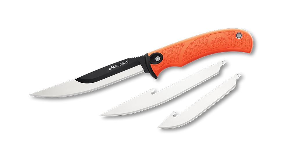 Outdoor Edge Cutlery Razormax Fixed Blade Knife, 3.5in Drop Point 420J2 Blade, Orange Rubberized TPR Handle, RMB-20