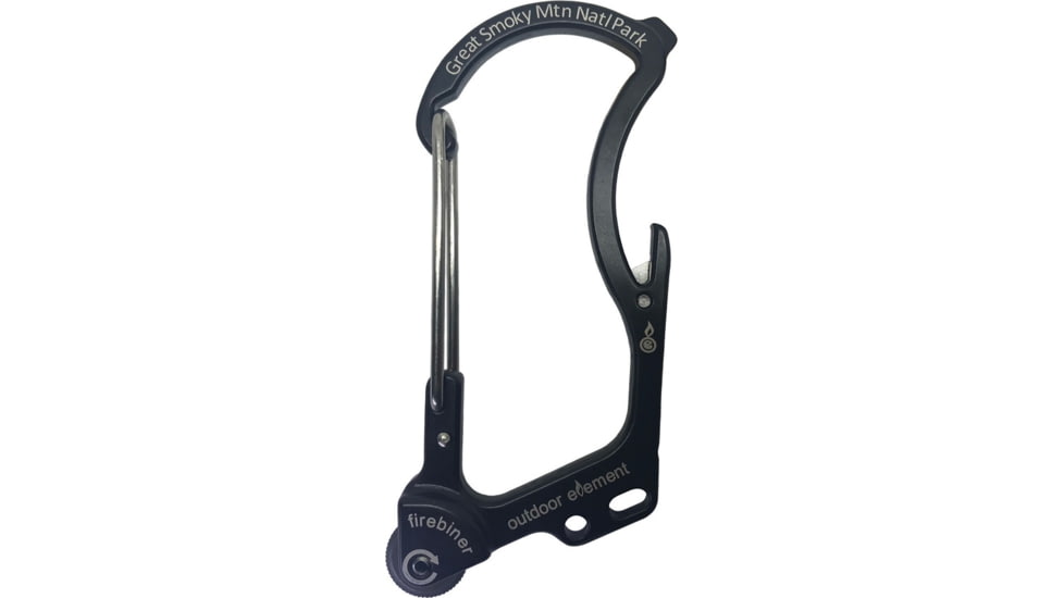 Outdoor Element Firebiner Survival Carabiner, 3in Overall, Black Titanium Coated SS Body, Rated For 100 Lbs, F1GSBLK
