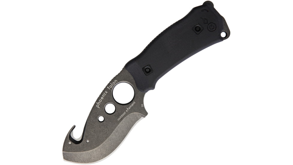 Outdoor Element Phoenix Talon Guthook Knife, 3.5 black stonewash finish D2 tool steel guthook , Black G10 handle, PKT