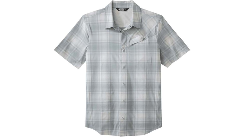 Outdoor Research Astroman Short Sleeve Sun Shirt - Men's, Lead Plaid, Small, 2822781991006