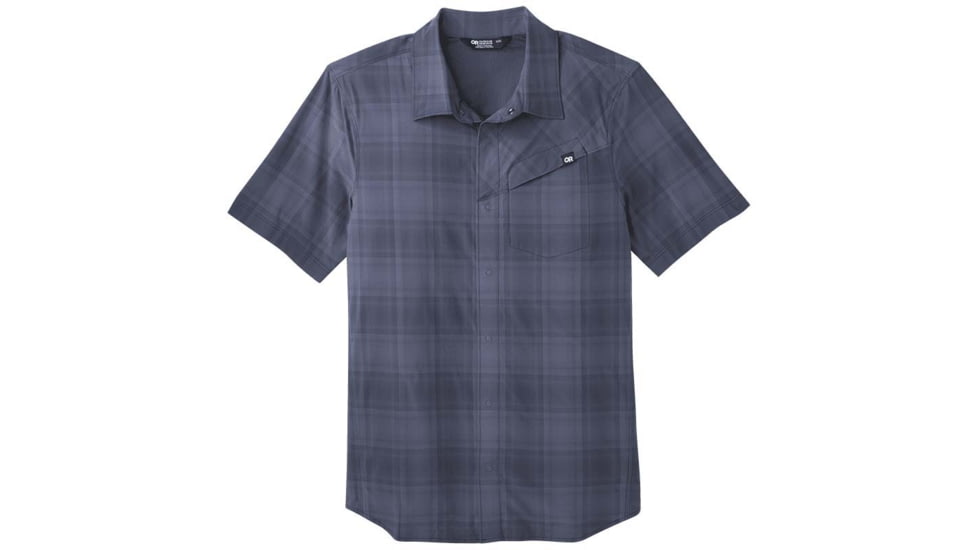 Outdoor Research Astroman Short Sleeve Sun Shirt - Men's, Naval Blue Plaid, Extra Large, 2822781400009
