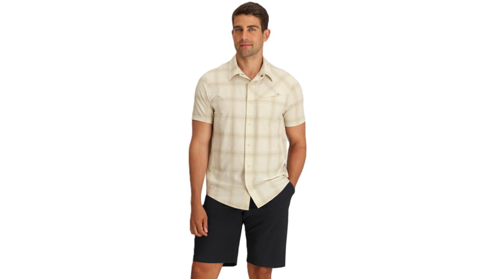 Outdoor Research Astroman Short Sleeve Sun Shirt - Men's, Oyster Plaid, M, 2822782709007