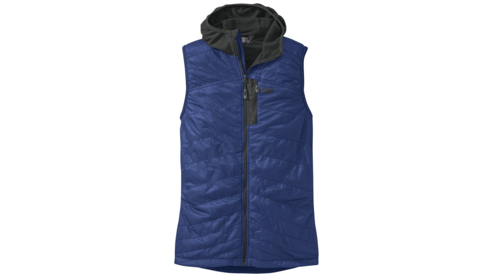 Outdoor Research Deviator Hooded Vest, Mens, Baltic/Charcoal, S, 253965-baltic/charcoal-S