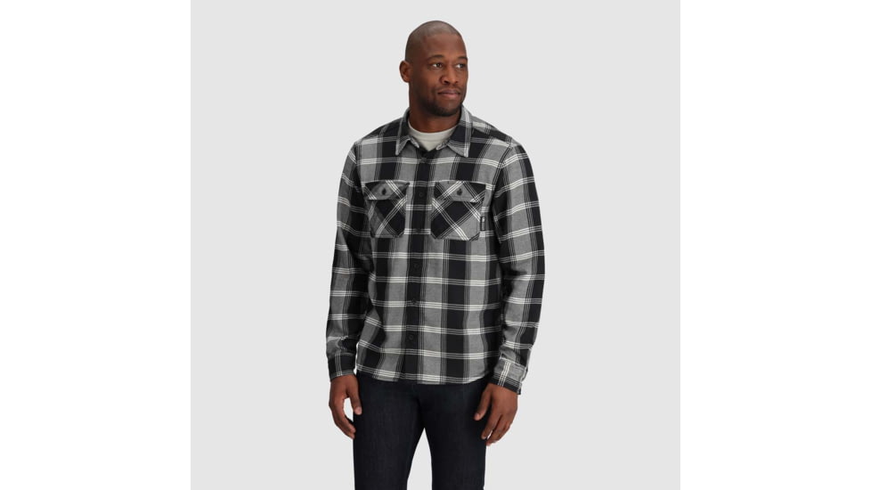 Outdoor Research Feedback Flannel Twill Shirt - Mens, Black Plaid, Medium, 3005131107007