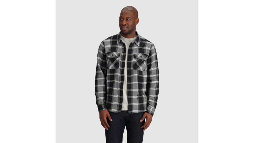 Outdoor Research Feedback Flannel Twill Shirt - Mens, Black Plaid, Medium, 3005131107007