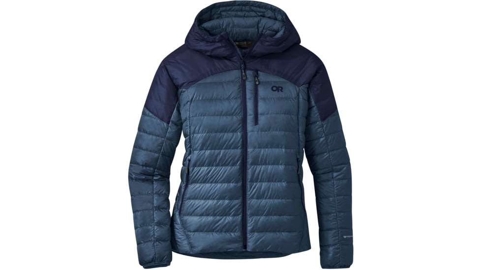 Outdoor Research Helium Down Hoodie - Women's, Nimbus/Naval Blue, Large, 2775912060008
