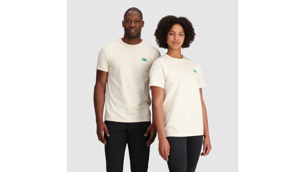 Outdoor Research OR Lockup Back Logo T-Shirt, Sand/Verdant, Medium, 2895462622007