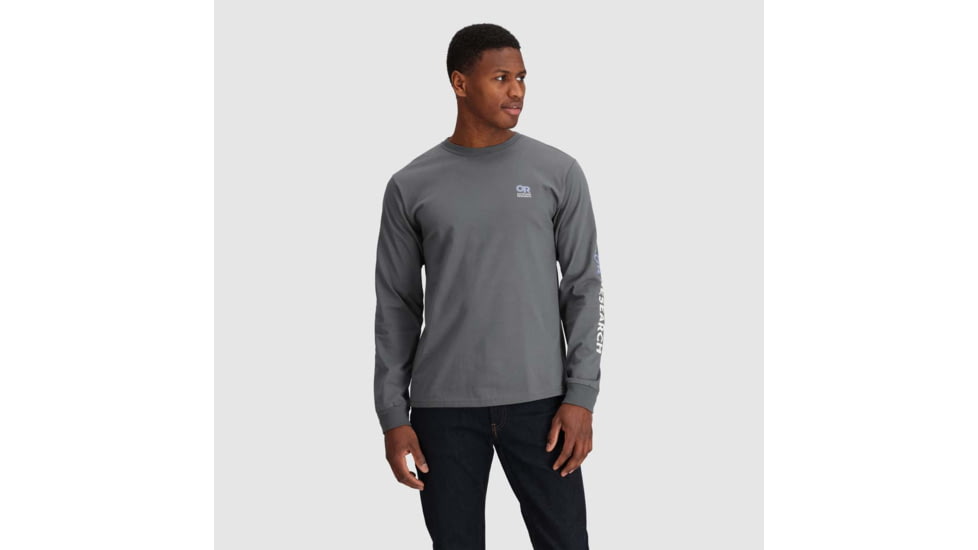 Outdoor Research OR Lockup Chest Logo Long Sleeve Tee, Charcoal/Topaz, Extra Large, 3002252625009