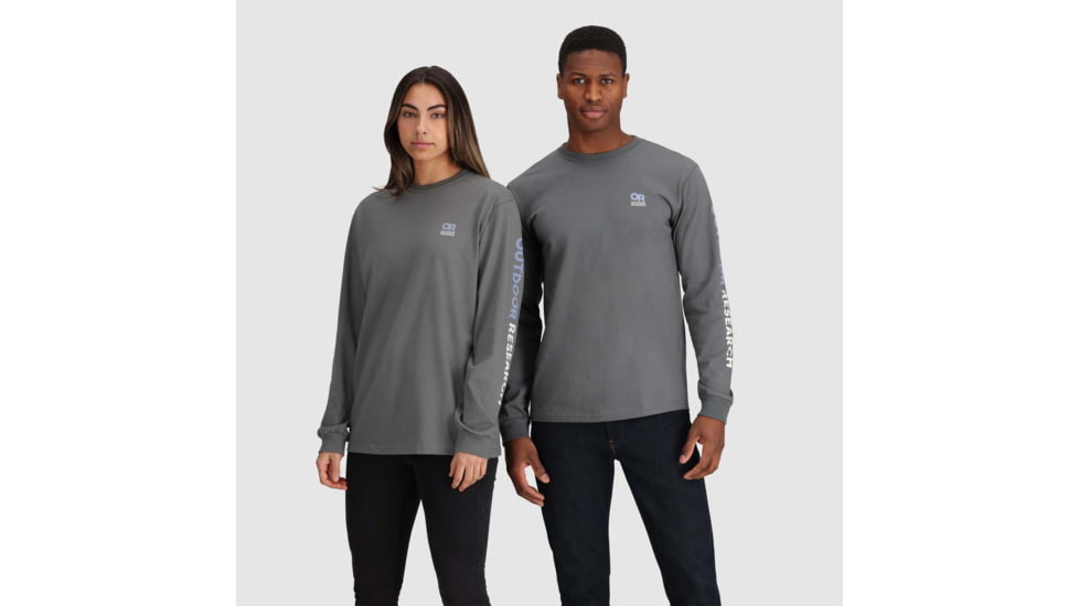 Outdoor Research OR Lockup Chest Logo Long Sleeve Tee, Charcoal/Topaz, Extra Large, 3002252625009