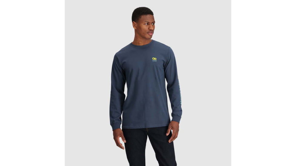 Outdoor Research OR Lockup Chest Logo Long Sleeve Tee, Naval Blue/Sulphur, Extra Large, 3002252416009