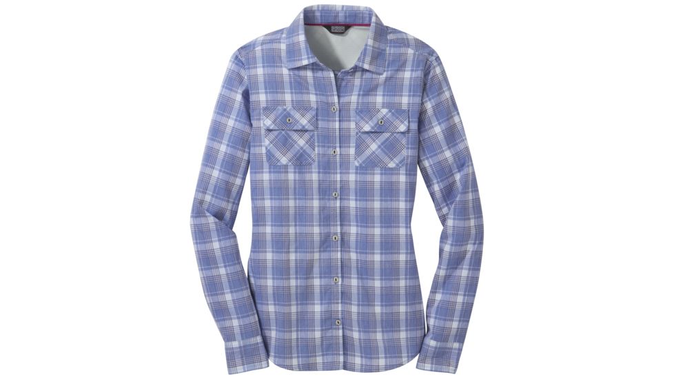 Outdoor Research Passage Long Sleeve Shirt - Womens, Hydrangea Plaid, Medium, 2692631509007
