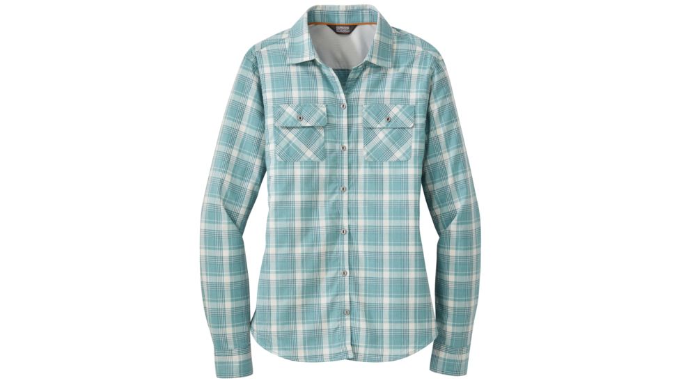 Outdoor Research Passage Long Sleeve Shirt - Womens, Seaglass Plaid, Extra Small, 2692631517005