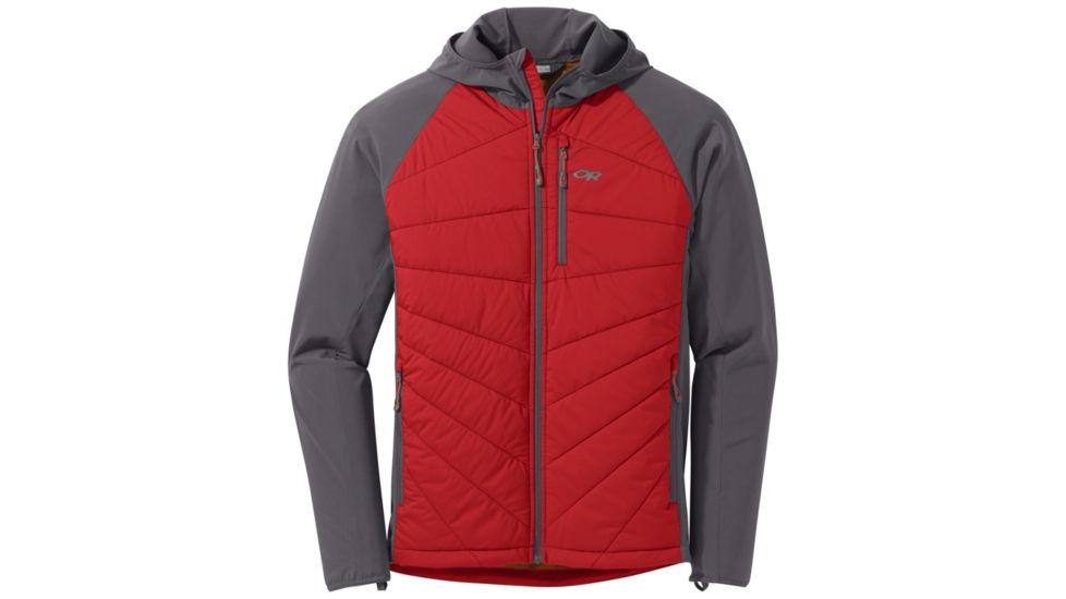 Outdoor Research Refuge Hybrid Hooded Jacket - Mens, Tomato/Storm, Small, 2691801315006