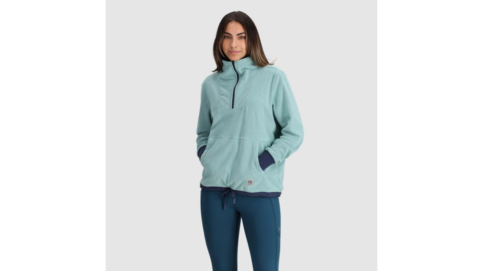 Outdoor Research Trail Mix Quarter Zip Pullover - Womens, Sage/Naval Blue, Extra Small, 3001392614005