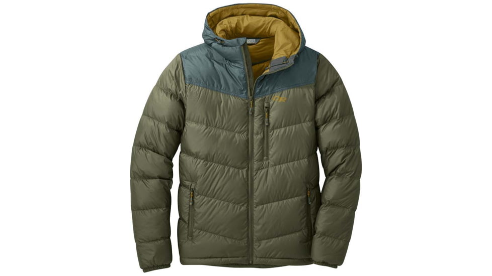 Outdoor Research Transcendent Down Hoodie - Mens, Fatigue/Fir, Medium, 2680841915007