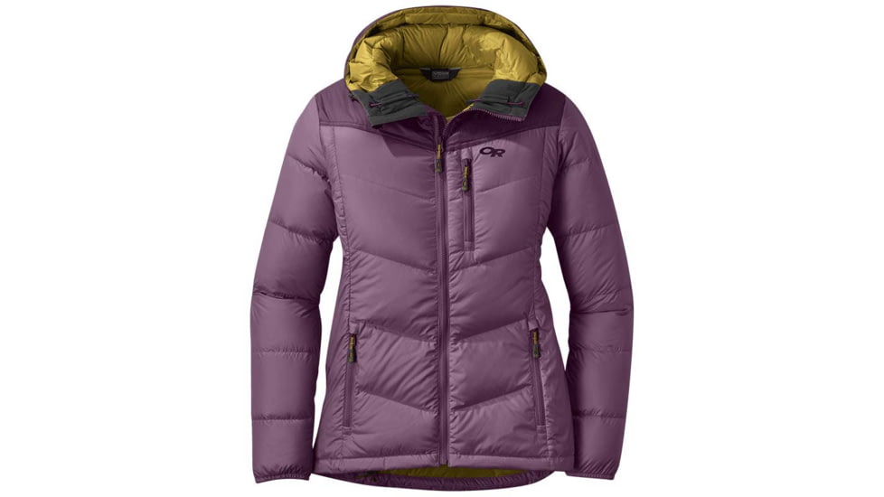 Outdoor Research Transcendent Down Hoodie - Womens, Vn Vlt/Bkbry, Extra Small, 2681051911005