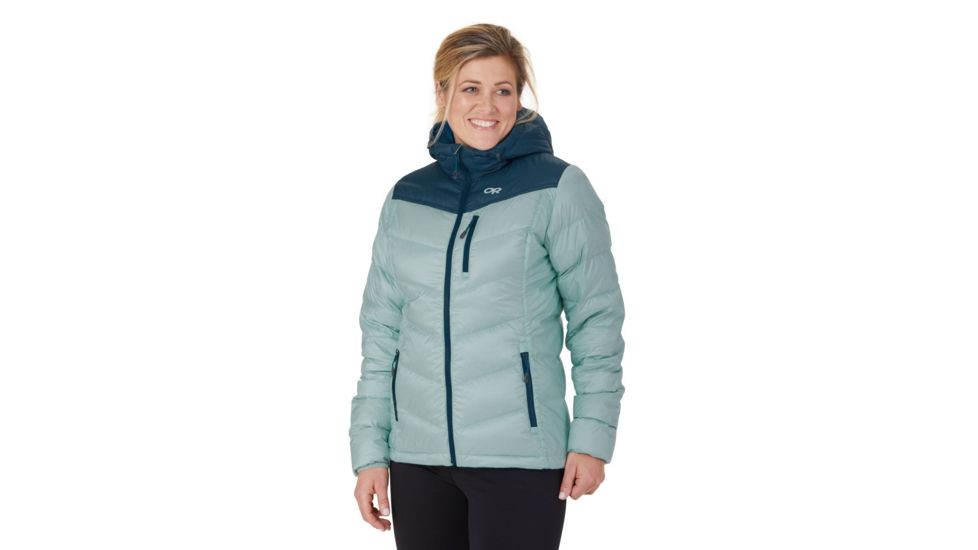 Outdoor Research Transcendent Down Hoody - Womens, Waterfall/Prussian Blue, Large, 2681051628008