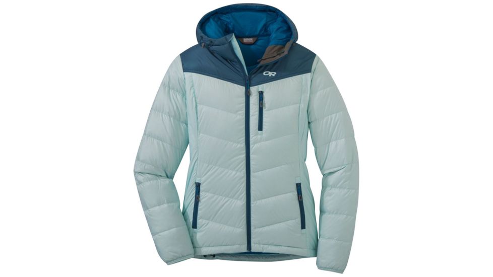 Outdoor Research Transcendent Down Hoody - Womens, Waterfall/Prussian Blue, Large, 2681051628008