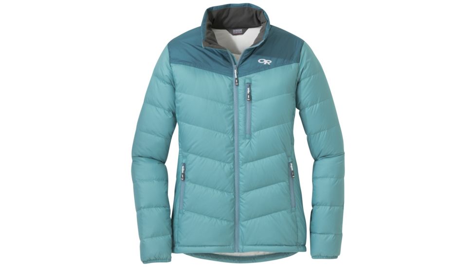 Outdoor Research Transcendent Down Jacket - Womens, Seaglass/Washed Peacock, Extra Small, 2681061384005