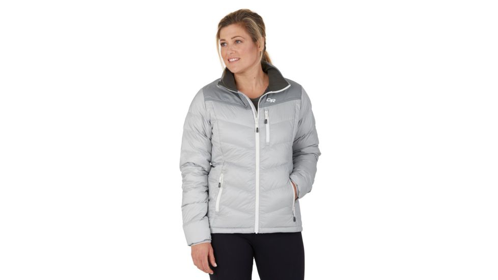 Outdoor Research Transcendent Down Jacket - Womens, Smoke/Light Pewter, Large, 2681061620008