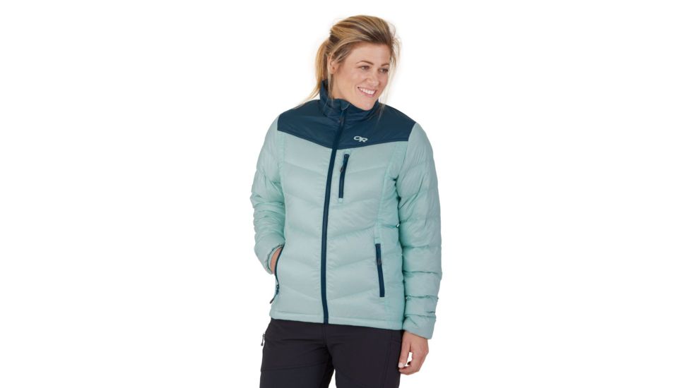 Outdoor Research Transcendent Down Jacket - Womens, Waterfall/Prussian Blue, Large, 2681061628008