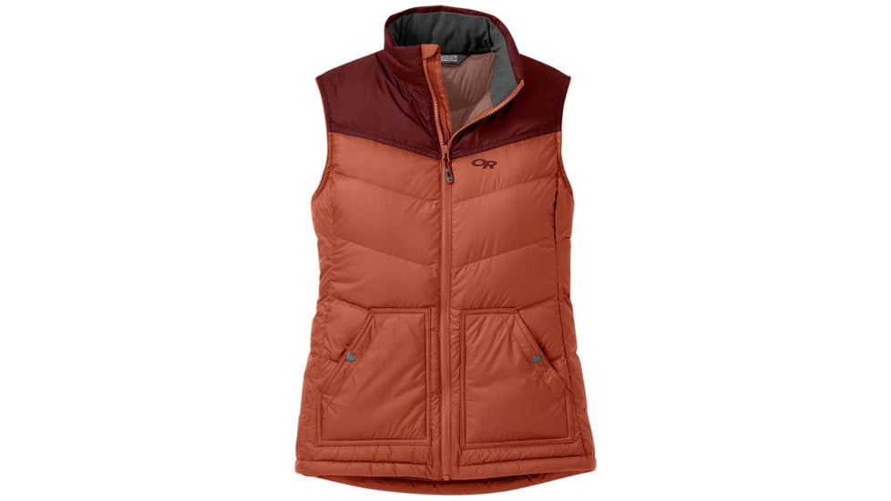 Outdoor Research Transcendent Down Vest - Womens, Alpengl/Mddr, Large, 2681071865008