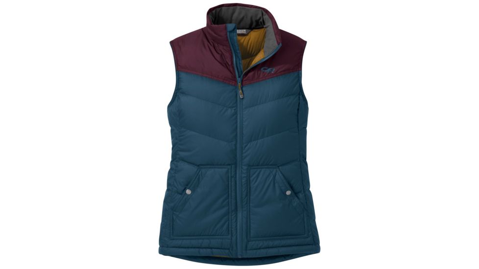 Outdoor Research Transcendent Down Vest - Womens, Celestial Blue/Cacao, Small, 2681071726006