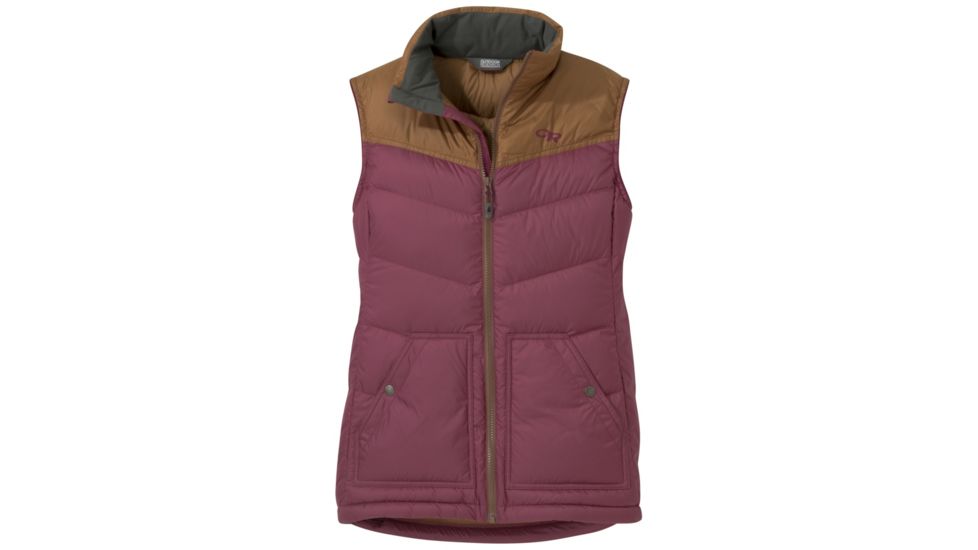 Outdoor Research Transcendent Down Vest - Womens, Garnet/Saddle, Extra Small, 2681071396005