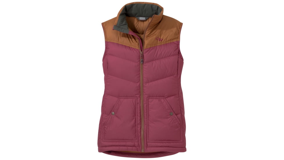 Outdoor Research Transcendent Down Vest - Womens, Garnet/Saddle, XL, 2681071396009