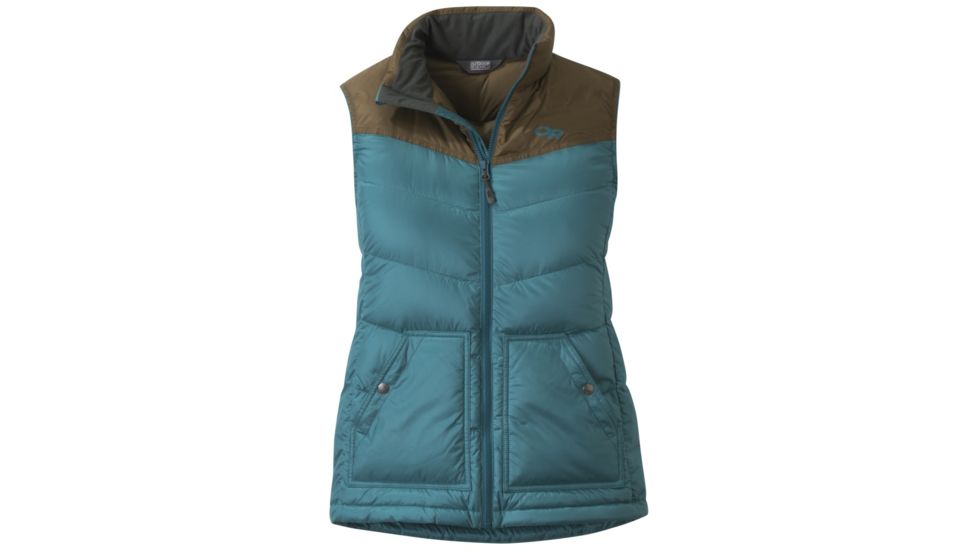Outdoor Research Transcendent Down Vest - Womens, Washed Peacock/Carob, Large, 2681071397008