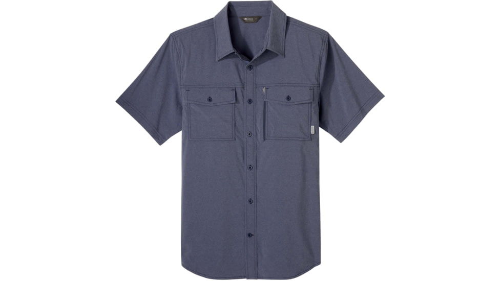 Outdoor Research Way Station Short Sleeve Shirt - Mens, Naval Blue Heather, Small, 2799581308006