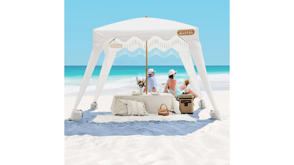 Outdoormaster Beach Cabana with Fringe, Stripes, 804978